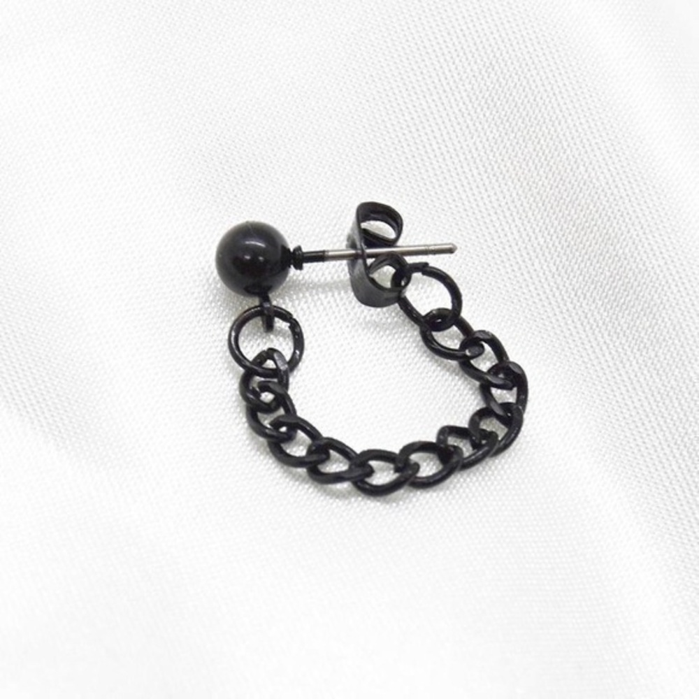 Black Chain Stud Earring – Bold Front-Back Chainlink Drop, Edgy Statement